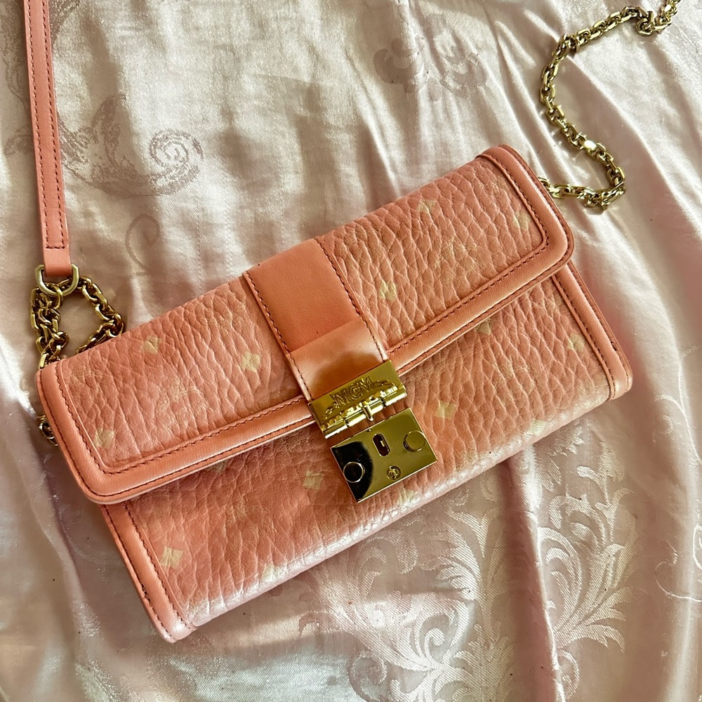 MCM Pink and Gold Quilted Clutch